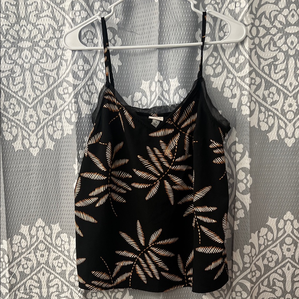 a new day Black and Cream Leaf Print Camisole
